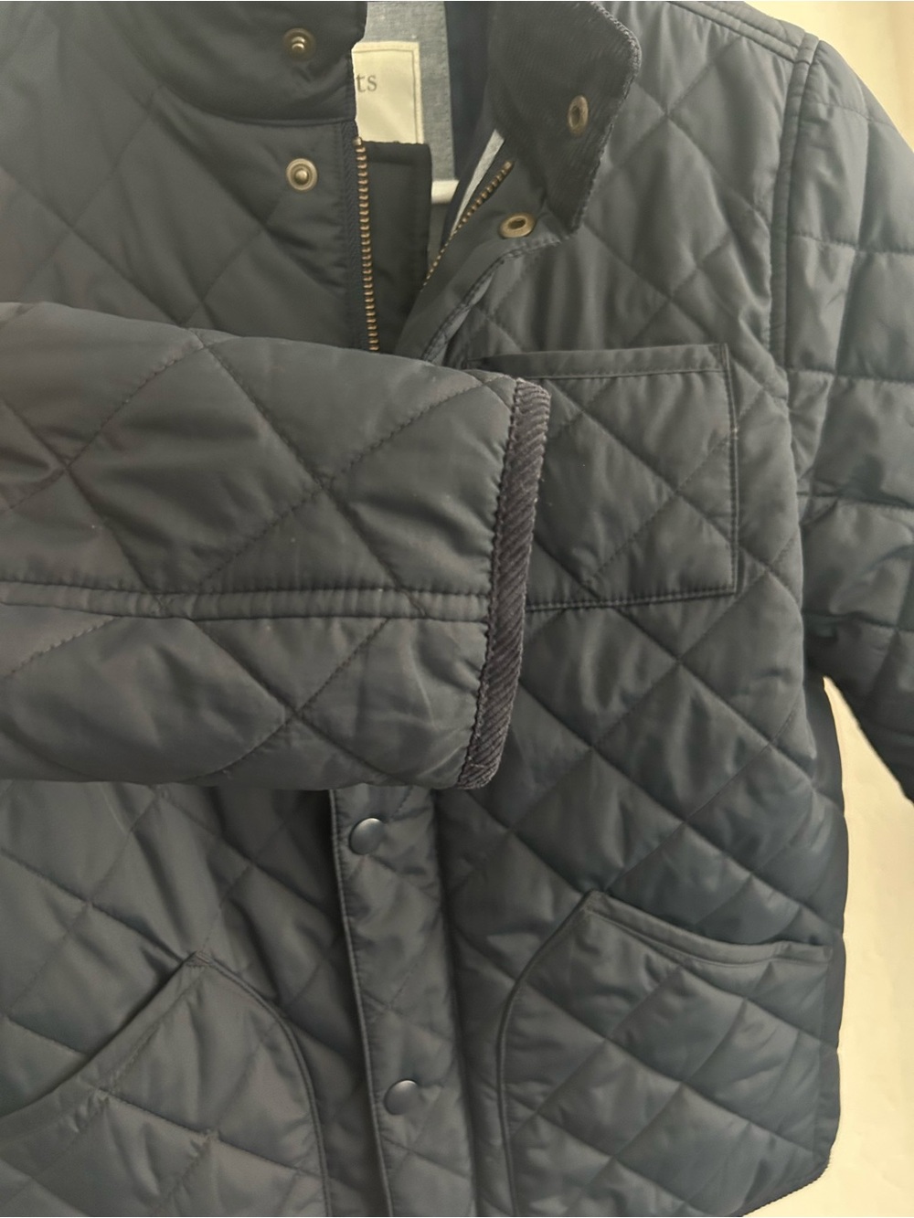 J. Crew Crewcuts Boys 10 Medium Navy Blue Quilted Barn Jacket Snaps Corduroy Tri - Picture 5 of 6
